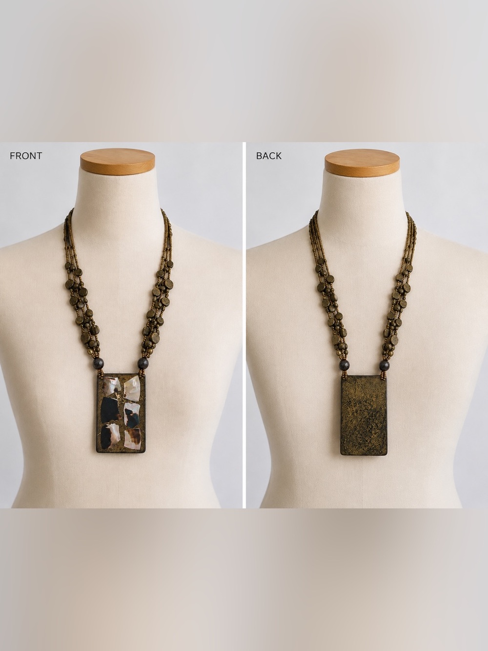 Long‎ Double Strand Shell Mosaic Pendant Necklace Boho Artisan Oceana Trading